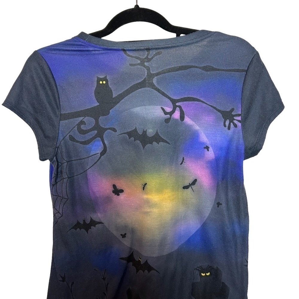 Halloween Bride & Groom Skeleton Couple Full Moon & Graveyard Tee Shirt - Picture 7 of 10